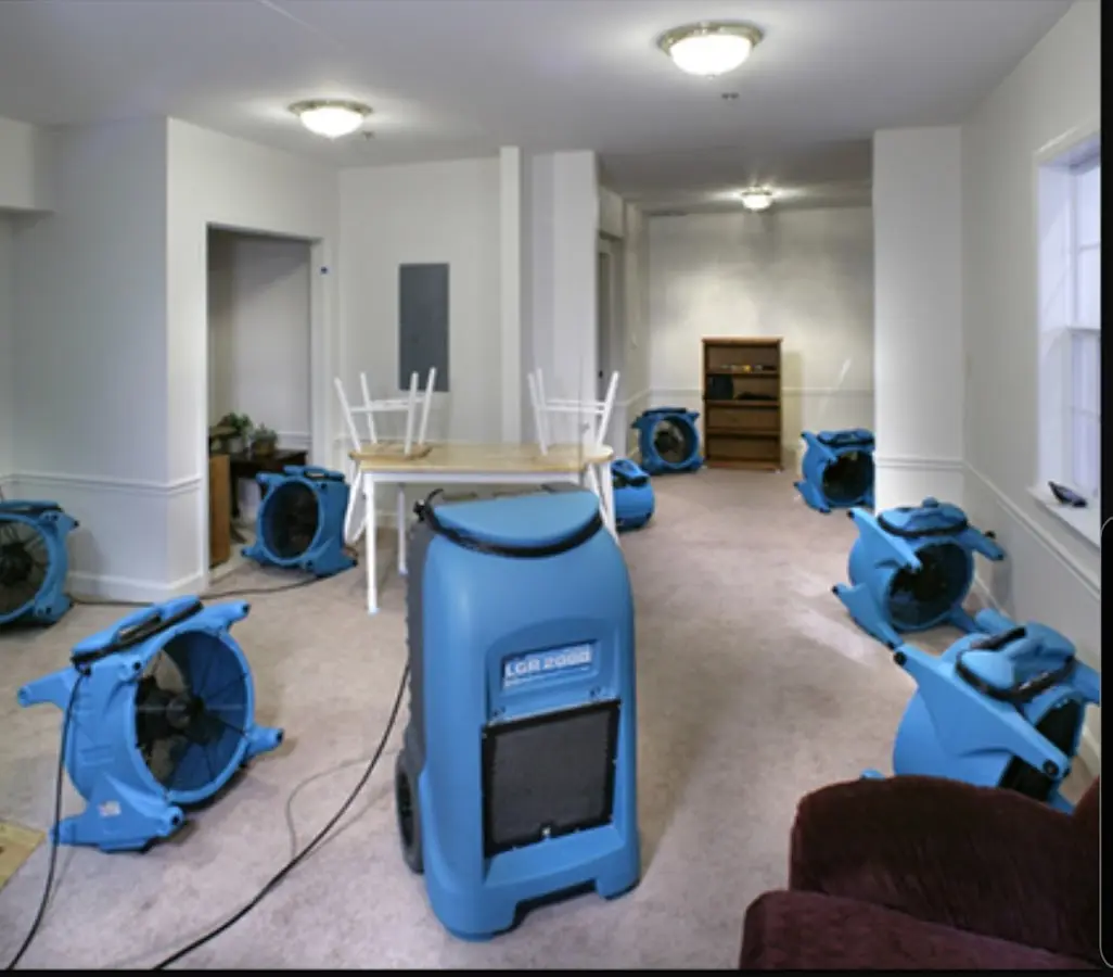 Air movers and dehumidifier setup for Water Damage Restoration in South San Francisco