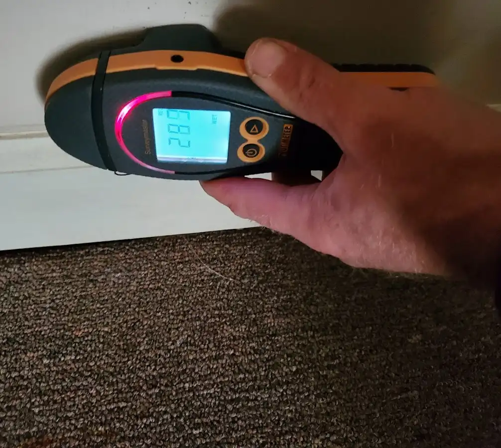 Moisture detection at baseboard during Storm Damage Restoration in South San Francisco